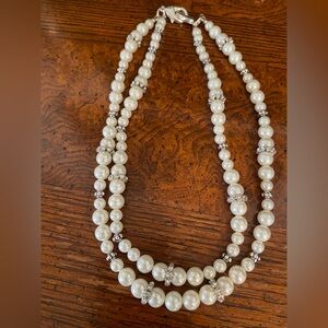 Elegant Pearl and Silver Rhinestone Necklace